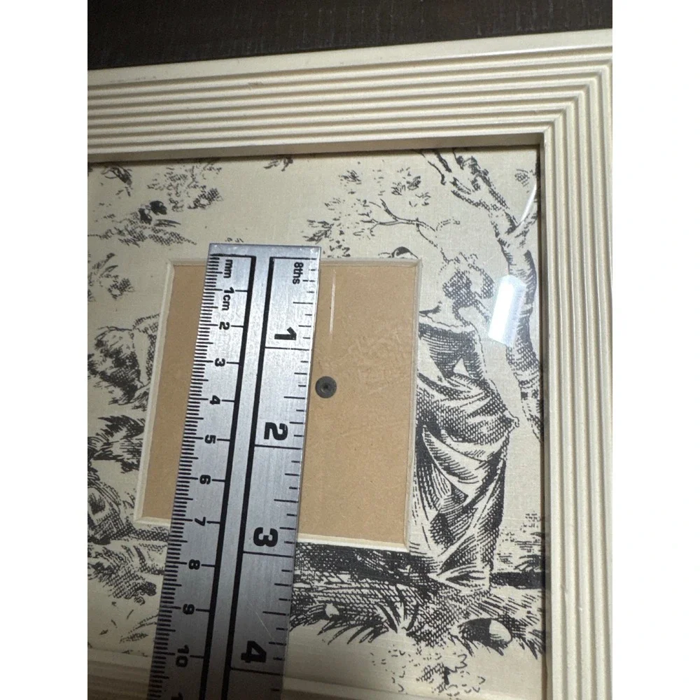 Cream Square Wood Ribbed Picture Frame with Black White Toile Fabric Mat 8x8
